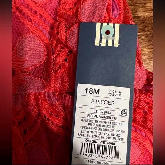 NWT Pink Lace Ruffle-Sleeve Dress 18 Months Osh Kosh’s Genuine Kid, Barbie pink - Picture 6 of 10